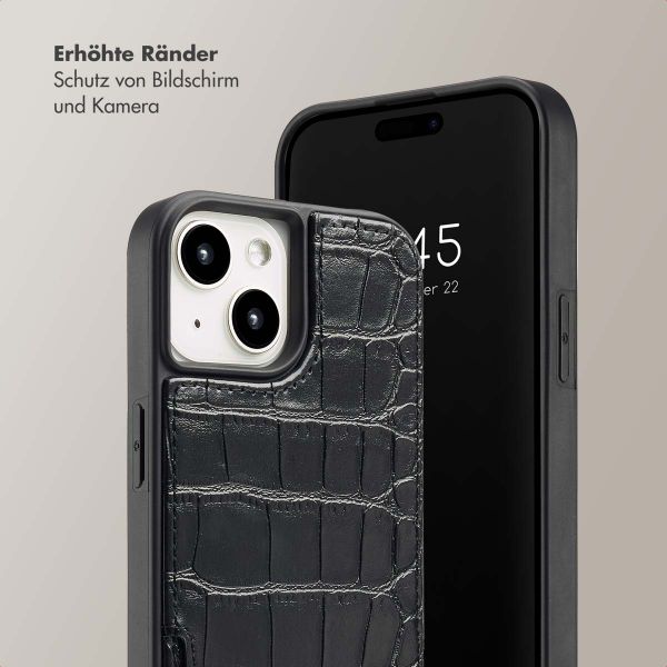 Selencia Nova Croco Back Cover mit Band und Kartenfach für das iPhone 15 - Black