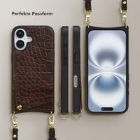 Selencia Nova Croco HandyHülle mit Kordel und Kartenhalter Apple iPhone 16 - Choco Brown