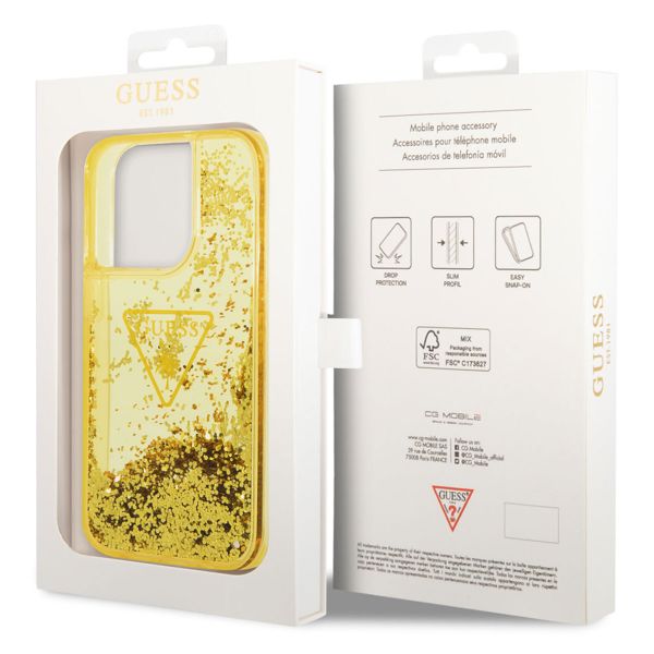 Guess Liquid Glitter Back Cover für das iPhone 14 Pro - Gelb