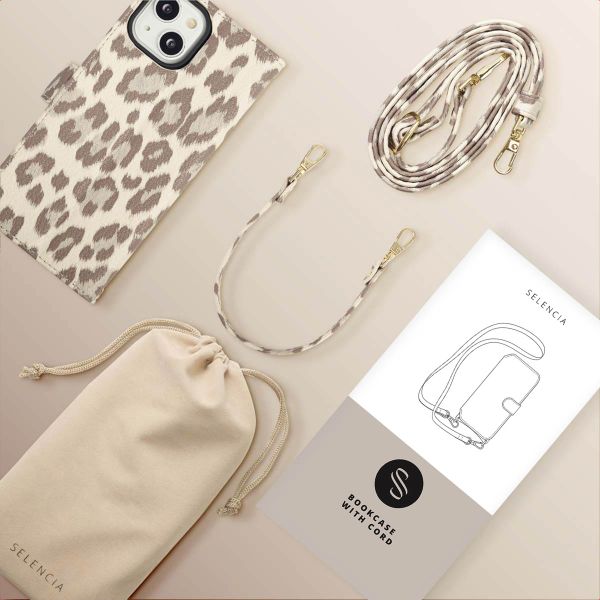 Selencia Sabi Klapphülle mit Leopardenmuster Apple iPhone 14 / 13 - Soft Ivory