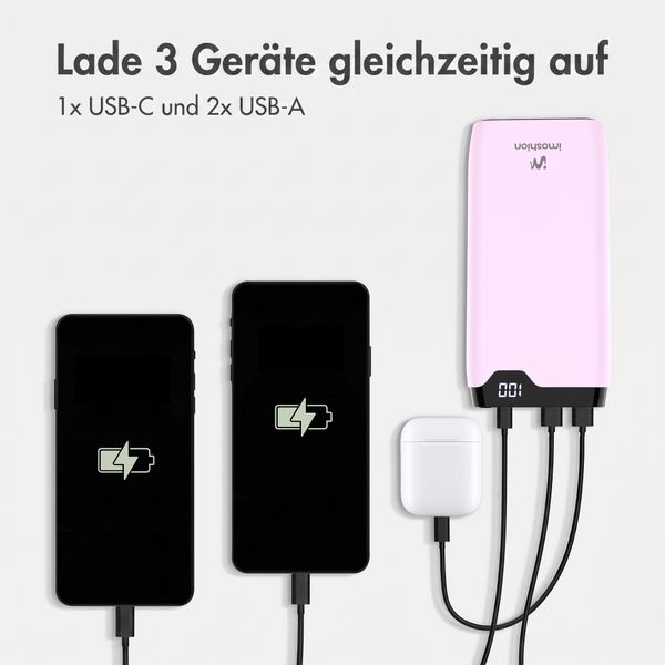 imoshion Powerbank 20.000 mAh - 22,5W Schnellladegerät - USB-C / USB-A - Rosa