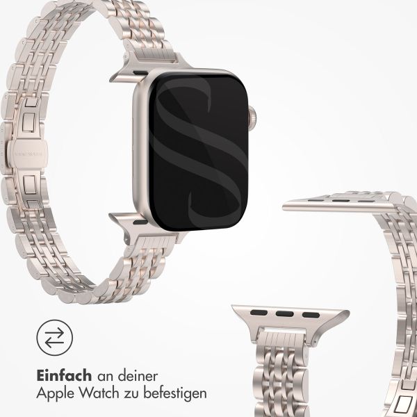 Selencia Jubilee inspiriertes schmales Edelstahlarmband für Apple Watch Series 1 t/m 9 / SE (38/40/41 mm) | Series 10 / 11 (42 mm) - Starlight