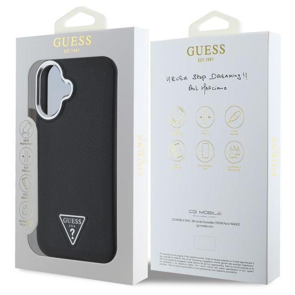 Guess Grained Triangle Case MagSafe Apple iPhone 16 - Schwarz