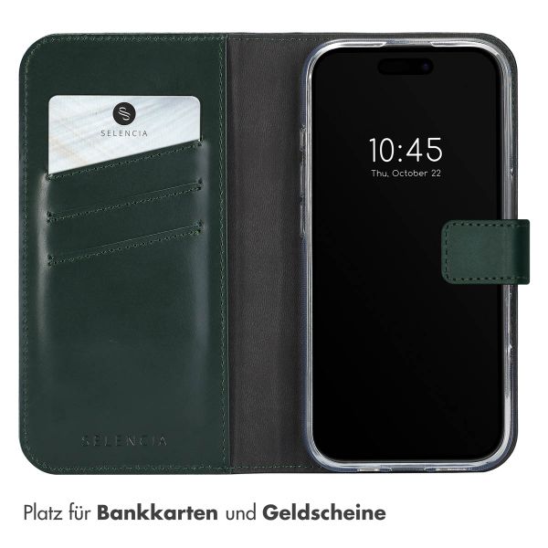 Selencia Echtleder Klapphülle für das Apple iPhone 16 Pro - Grün