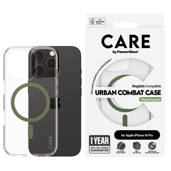 PanzerGlass CARE Urban Combat Case MagSafe für das iPhone 16 Pro - Transparent / Grün