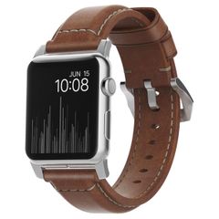Nomad Traditionelles Lederarmband für das  Apple Watch Series 1 t/m 11 / SE / Ultra (44/45/46/49 mm) - Brown / Silver