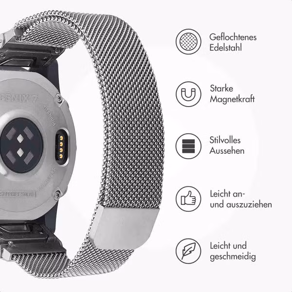 imoshion QuickFit® Milanese Armband -   Garmin 22 mm Anschluss - Größe L/XL - Silber