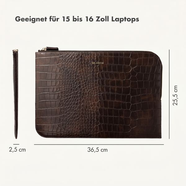 Selencia Croco Laptop Hülle 15-16 Zoll - Laptop Sleeve - Choco Brown