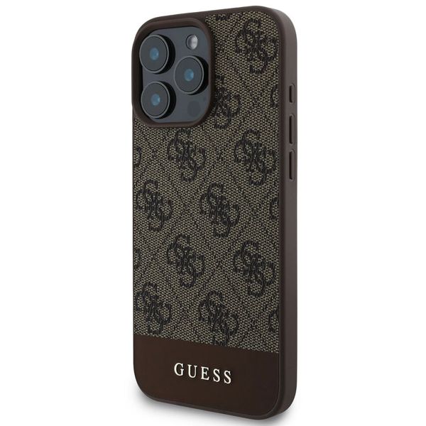 Guess Bottom Stripe 4G Back Cover für das iPhone 16 Pro - Braun