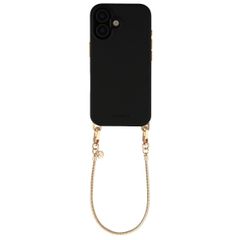 Selencia Rivièra MagSafe Backcover mit abnehmbaren Haken für das Apple iPhone 16 - Velvet Black + Sleek Chain Handykette - Gold