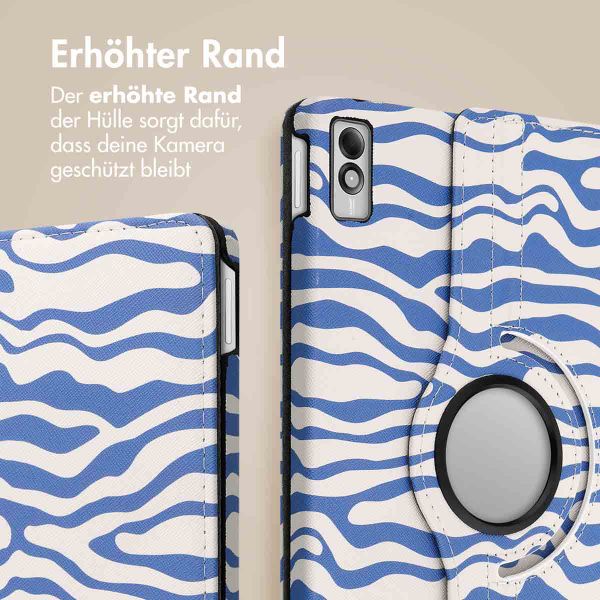 imoshion 360° drehbare Design Klapphülle für das Lenovo Tab M10 5G - White Blue Stripes