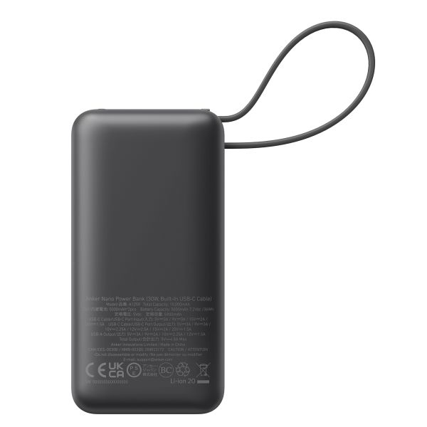 Anker Nano | Powerbank 10.000 mAh - 30 Watt - Integriertes USB-C-Kabel - Schwarz