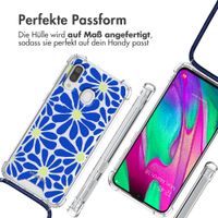 imoshion Design Hülle mit Band Samsung Galaxy A40 - Cobalt Blue Flowers Connect