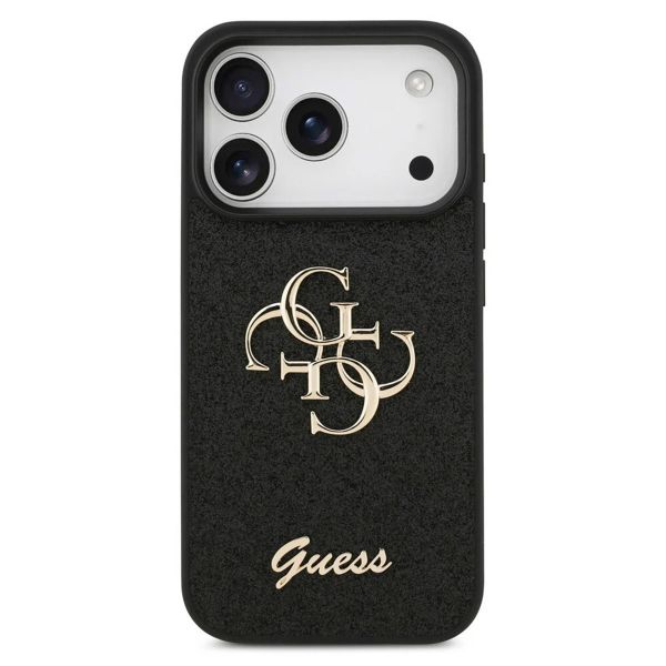 Guess 4G Metal Logo Back Cover mit Glitter Apple iPhone 17 Pro Max - Schwarz