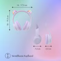 imoshion Kabellose Kinderkopfhörer LED Light Cat Ear - Dezibelbegrenzer - Mit AUX-Kabel - Lavender Lilac