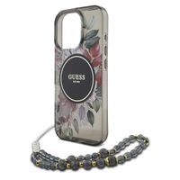 Guess MagSafe IML Flowers Case mit Beads Strap für das iPhone 16 Pro Max - Black