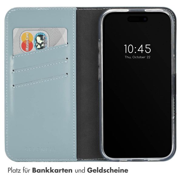 Selencia Echtleder Klapphülle für das iPhone 16 Plus - Air Blue