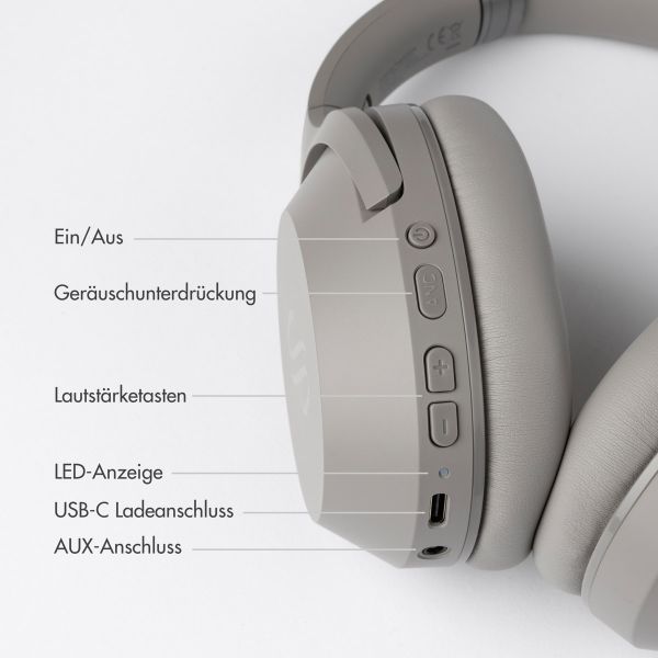 Selencia Urban Play Wireless Bluetooth Kopfhörer - Drahtloser Over-Ear Kopfhörer - mit Active Noise Cancelling - Cosy Grey