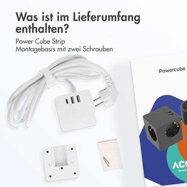 Accezz PowerCube Strip | 6-in-1 - 1x USB-C + 2x USB-A + 3x Steckdose - 4000 Watt - Weiß