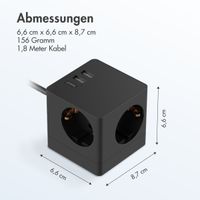 Accezz PowerCube Strip | 6-in-1 - 1x USB-C + 2x USB-A + 3x Steckdose - 4000 Watt - Schwarz