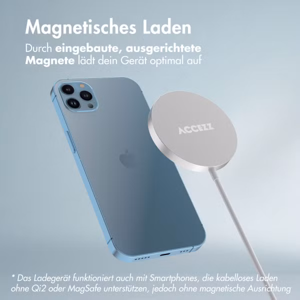 Accezz Wireless Charger USB-C - Drahtloses MagSafe und Qi2-Ladegerät - 1 Meter - Weiß