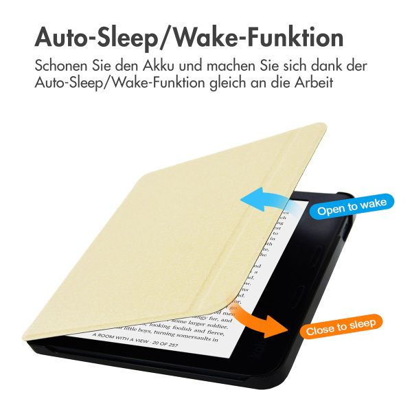 imoshion Canvas Sleepcover Klapphülle mit Stand Kobo Libra 2 / Tolino Vision 6 - Glitter Gold