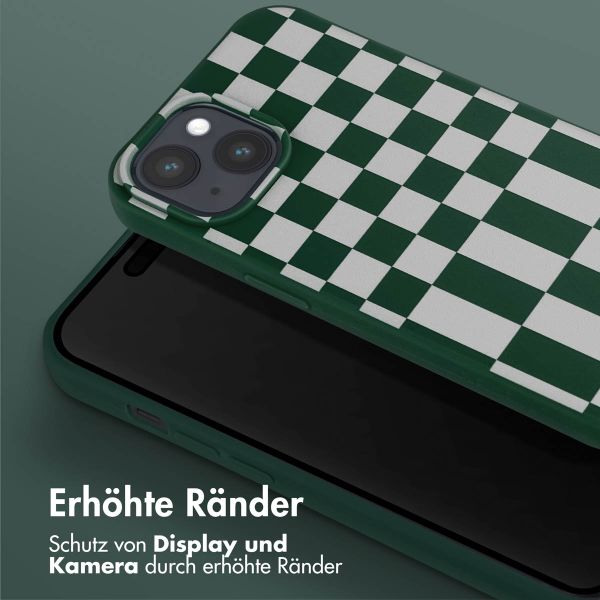 Selencia Silikonhülle design mit abnehmbarem Band für das iPhone 15 - Irregular Check Green