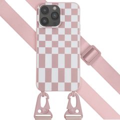 Selencia SilikonHülle design mit abnehmbarem Band Apple iPhone 14 Pro Max - Irregular Check Sand Pink