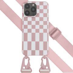 Selencia Silikonhülle design mit abnehmbarem Band für das iPhone 14 Pro Max - Irregular Check Sand Pink