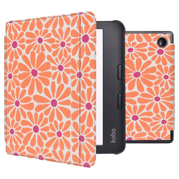 imoshion Design Slim Hard Case Sleepcover mit Stand für das Kobo Libra 2 / Tolino Vision 6 - Orange Flowers Connect