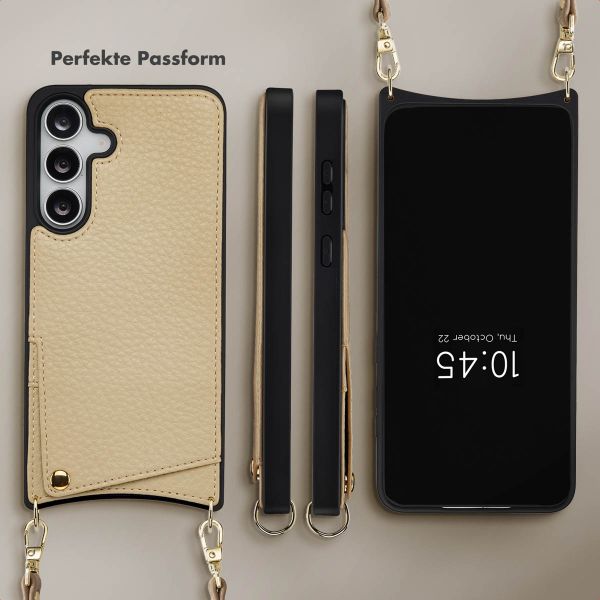 Selencia Nova HandyHülle mit Kordel und Kartenhalter Samsung Galaxy S25 FE - Beige