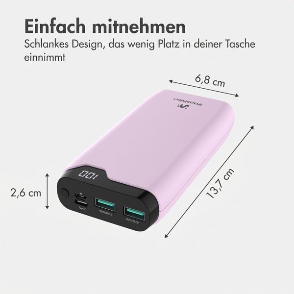 imoshion Powerbank 20.000 mAh - 22,5W Schnellladegerät - USB-C / USB-A - Rosa