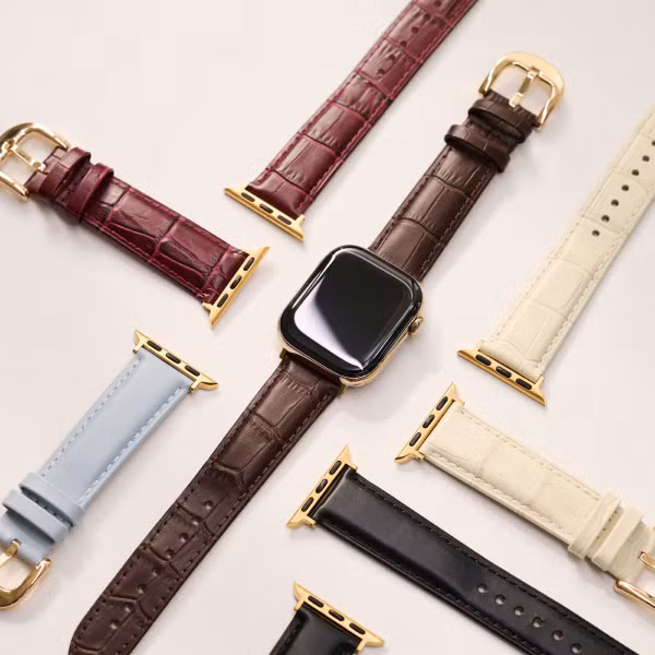 Burga Armband aus echtem Leder für Apple Watch Series 1 - 9 / SE (38/40/41 mm) | Series 10 / 11 (42 mm) - Espresso / Gold