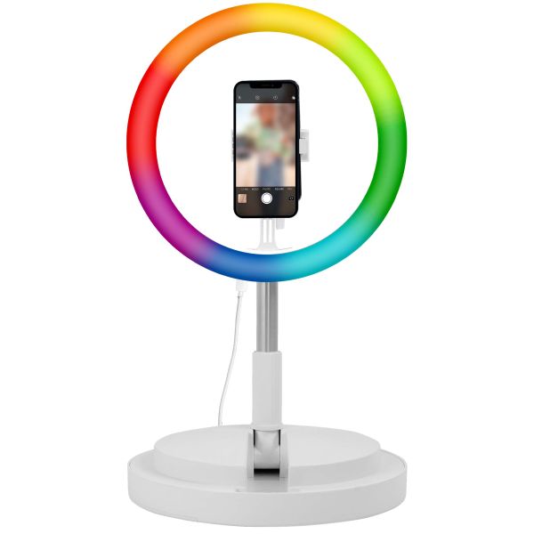 imoshion RGB-LED-Ringlicht – RGB-Version – Ringleuchte Smartphone – Ringlicht mit Stativ – Verstellbar - Weiß