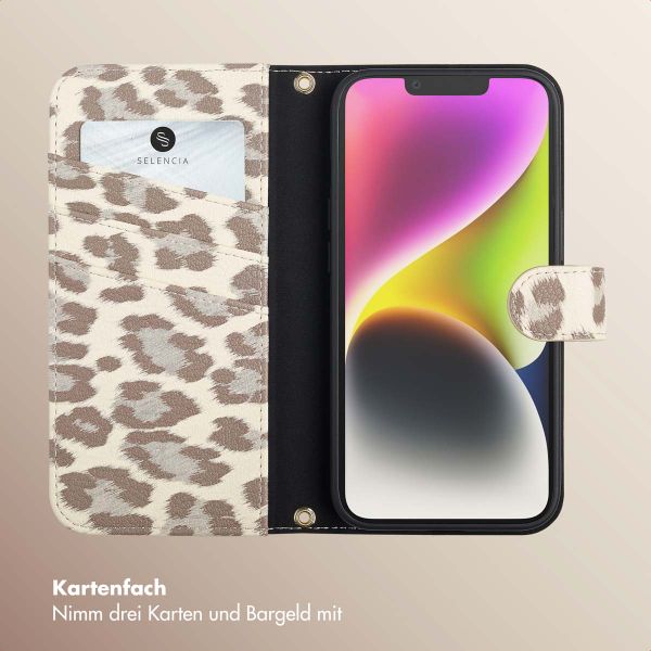 Selencia Sabi Klapphülle mit Leopardenmuster Apple iPhone 14 / 13 - Soft Ivory