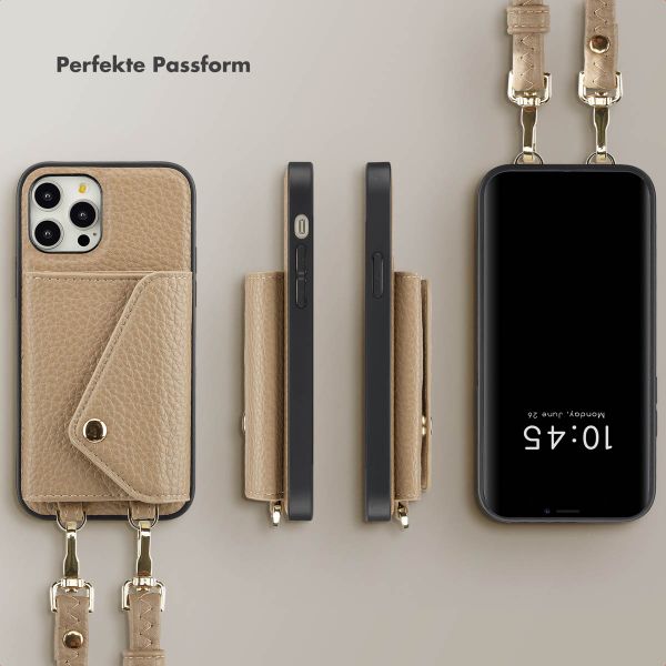 Selencia Sera Kordel-Hulle mit Kartenhalter-Umschlag für das iPhone 12 (Pro) - Beige