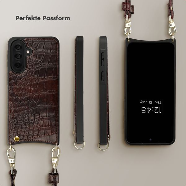 Selencia Nova Croco HandyHülle mit Kordel und Kartenhalter Samsung Galaxy A37 (5G) - Choco Brown