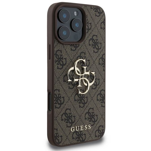 Guess 4G Metal Logo Back Cover für das iPhone 16 Pro - Braun