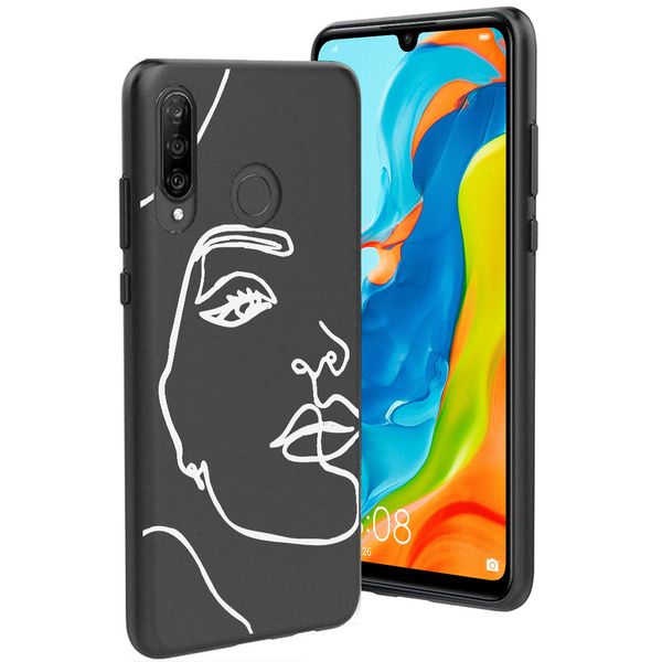 imoshion Design Hülle Huawei P30 Lite - Abstraktes Gesicht - Weiß