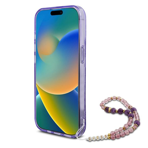 Guess MagSafe IML Flowers Case mit Beads Strap Apple iPhone 15 Pro Max - Purple