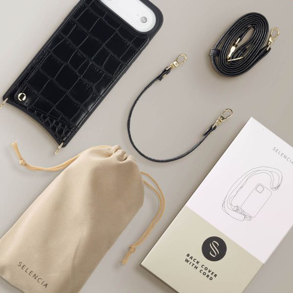 Selencia Nova Croco HandyHülle mit Kordel und Kartenhalter Apple iPhone Air - Schwarz