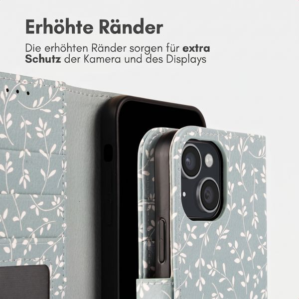 imoshion Design Klapphülle Apple iPhone 15 - Smoke Green Flowers