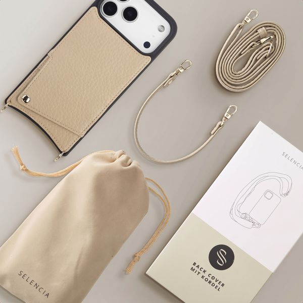 Selencia Nova HandyHülle mit Kordel und Kartenhalter Apple iPhone 18 Pro / 17 Pro - Beige
