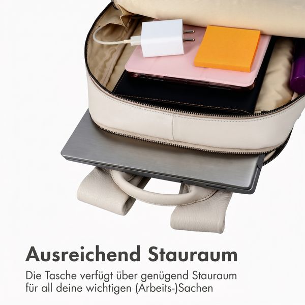 Accezz Leather Laptop Rucksack 16 Zoll - Beige