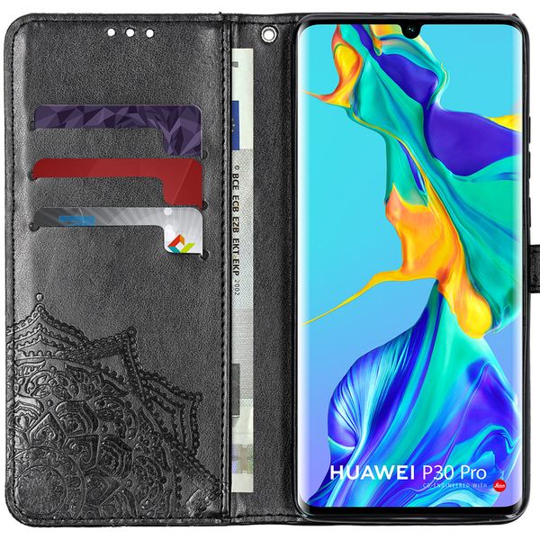 Mandala Klapphülle Schwarz für das Huawei P30 Pro