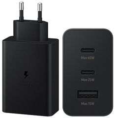 Samsung Original Power Adapter Trio - Ladegerät - 2x USB-C- und 1x USB-Anschluss - Fast Charger - 65 Watt - Schwarz