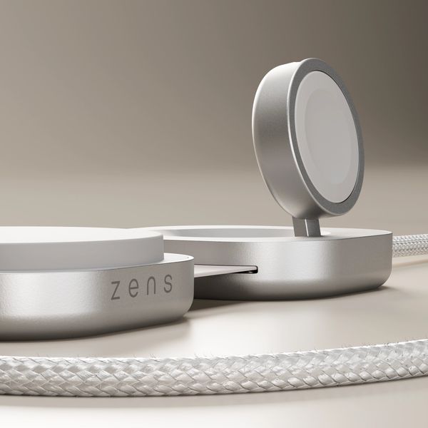 Zens Pro 3 USB-C-Kabel mit kabellosem Ladegerät für Telefon / Earbuds / Apple Watch - MagSafe und Qi2 - Weiß