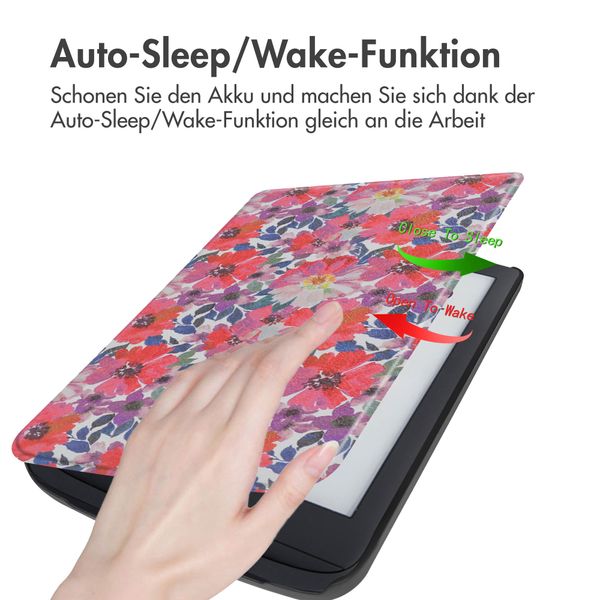 imoshion Design Slim Hard Case Klapphülle Pocketbook Touch Lux 5 / HD 3 / Basic Lux 4 / Vivlio Lux 5 - Flower Watercolor