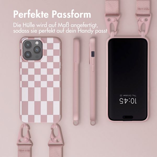Selencia SilikonHülle design mit abnehmbarem Band Apple iPhone 15 Pro Max - Irregular Check Sand Pink