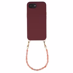 Selencia Rivièra MagSafe Backcover mit abnehmbaren Haken für das Apple iPhone 17e / 16e - Bold Burgundy + Sorbet Pop Handykette - Pink